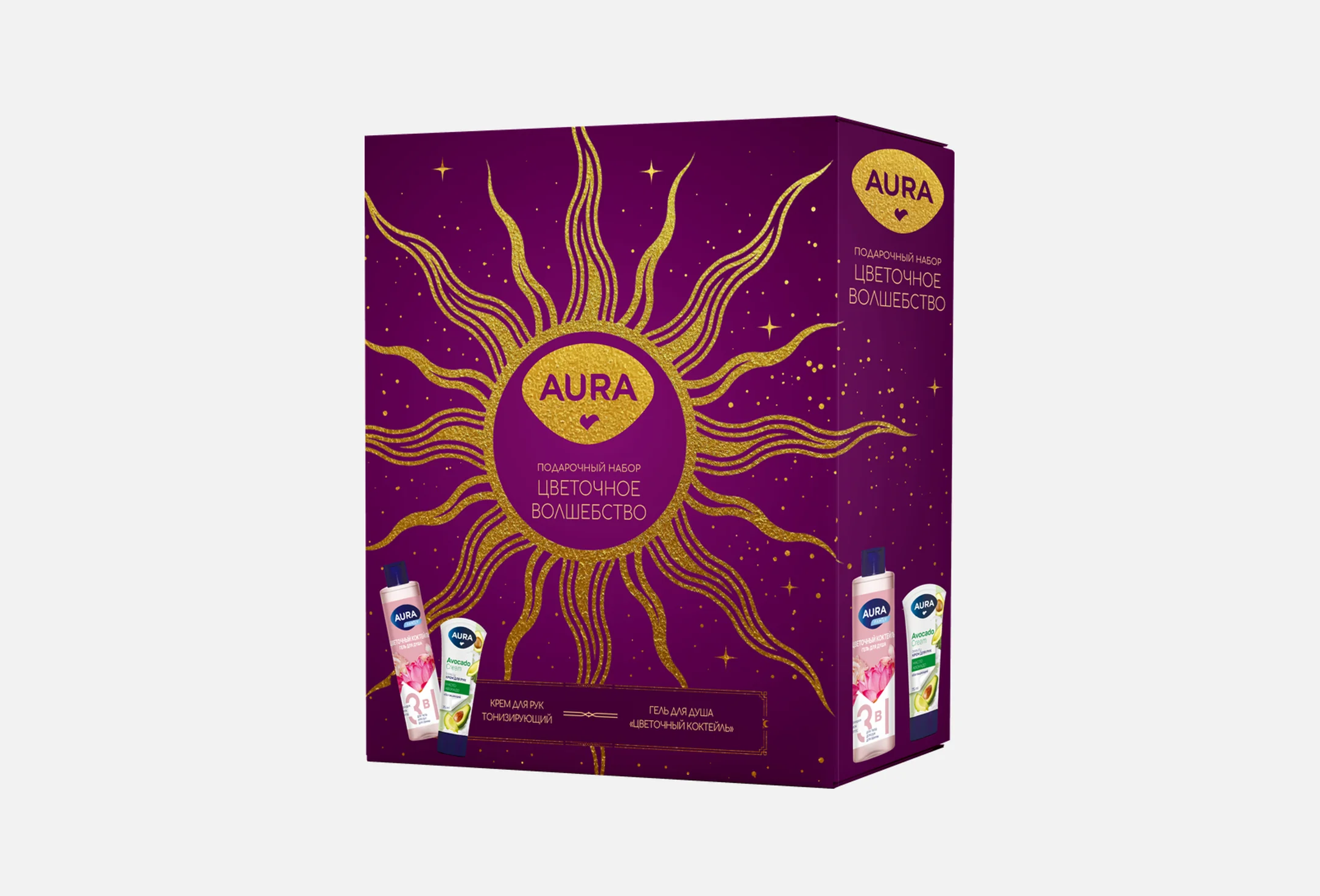 AURA набор подарочный цветочное волшебство: гель д/душа цветочный коктейль 250мл+крем д/рук 75мл