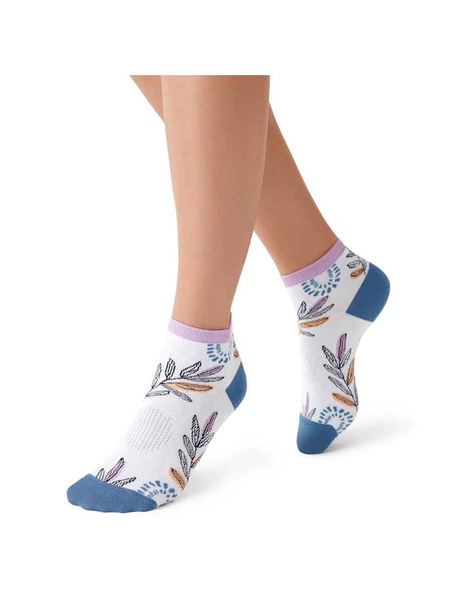 MINIMI носки женские тренд листья 4210 бьянко/джинс р.39-41