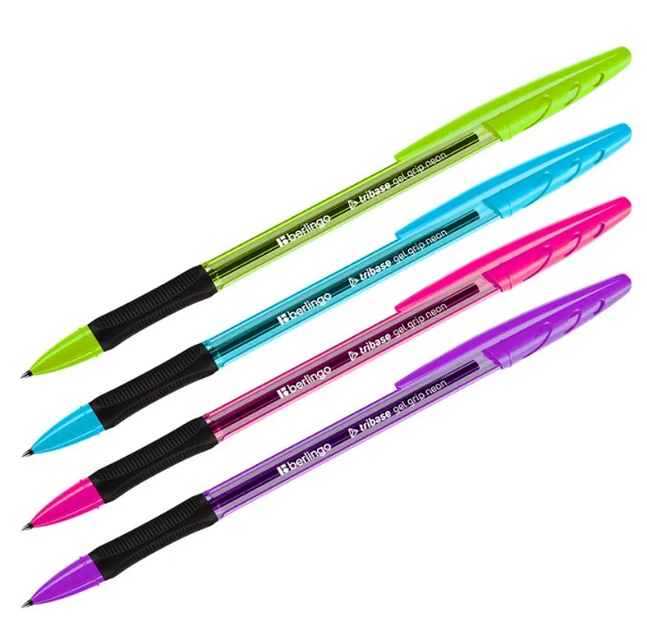BERLINGO ручка гелевая tribase gel grip neon черная 0,5мм