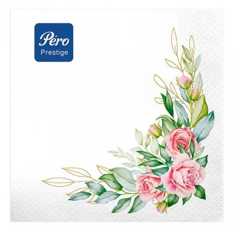 PERO Prestige салфетки столовые розовые розы 3сл. 33*33см 20шт