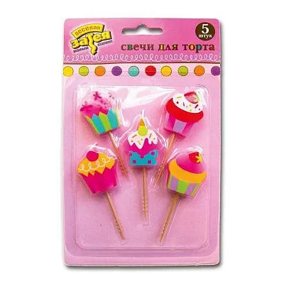 ВЕСЕЛАЯ ЗАТЕЯ свечи д/торта на пиках сладкий праздник 5шт 1502-1306