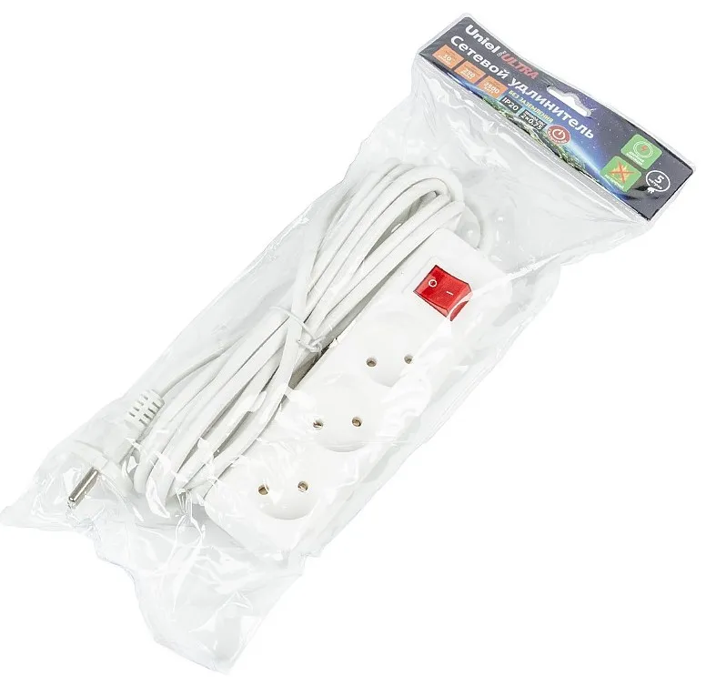 UNIEL удлинитель без заземления 10А 3гн. 5м S-CU3-5B WHITE