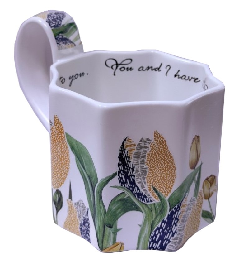 Кружка 6-ти гранная белая Тюльпаны 350мл EJ25414