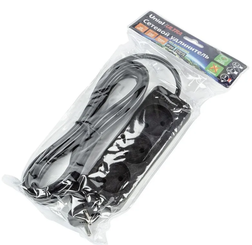 UNIEL удлинитель без заземления 10А 3гн. 3м S-CU3-3 BLACK