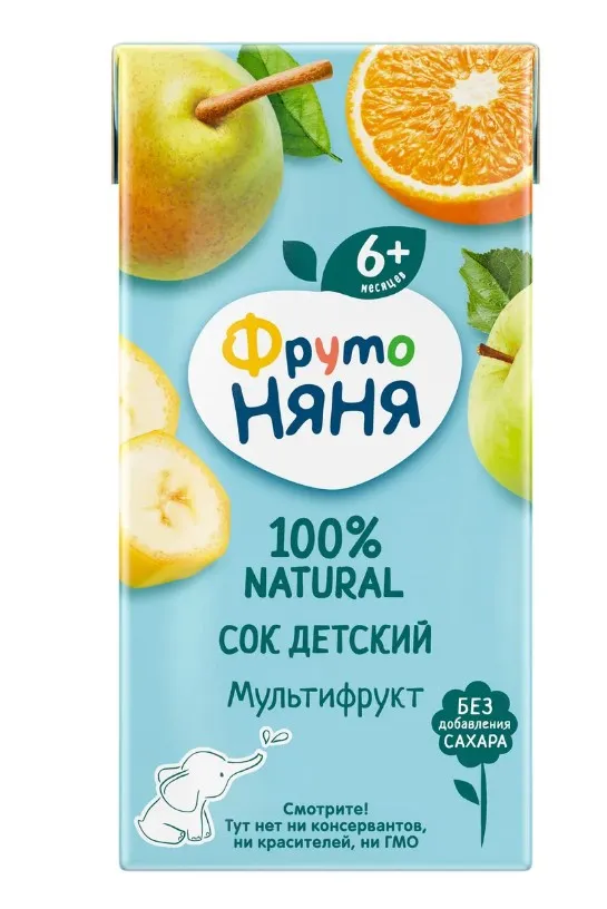 Дет пит Фрутоняня Сок мультифруктовый б/сахара с 8мес 200мл т/п; 18