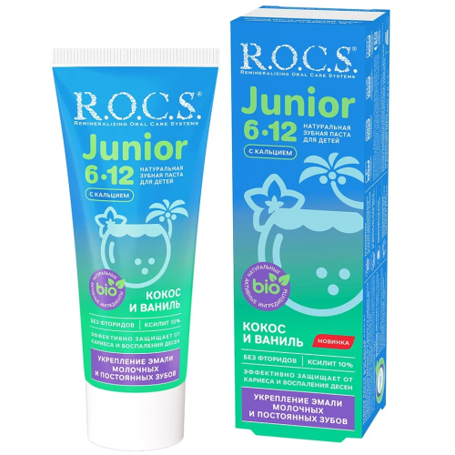 ROCS паста зубная детская junior кокос и ваниль 6-12л 74г