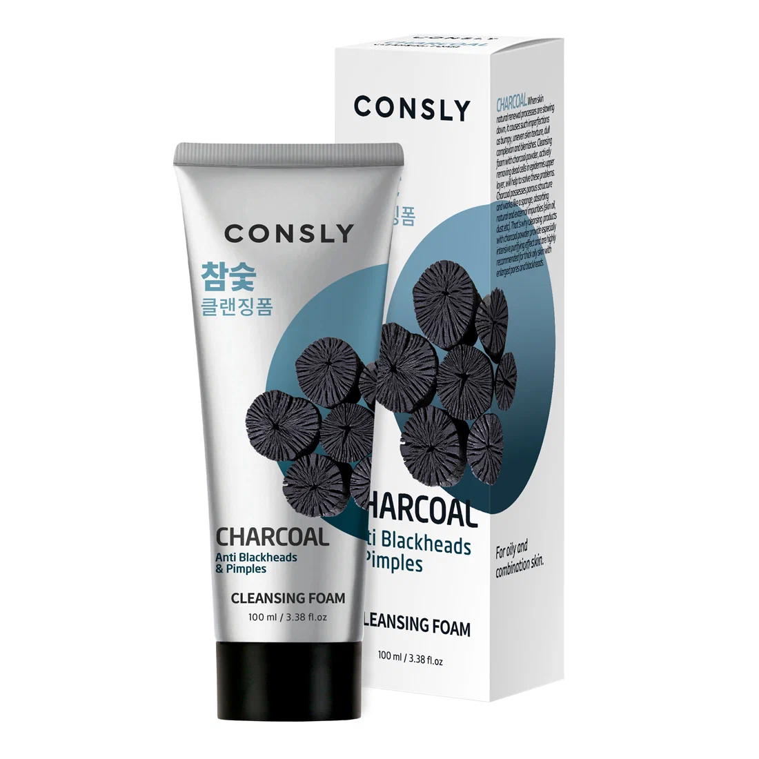 CONSLY пенка кремовая д/умывания c древесным углем против черных точек 100мл