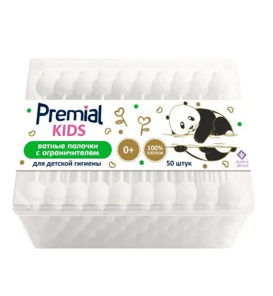 PREMIAL палочки ватные д/детей с ограничителем 50шт