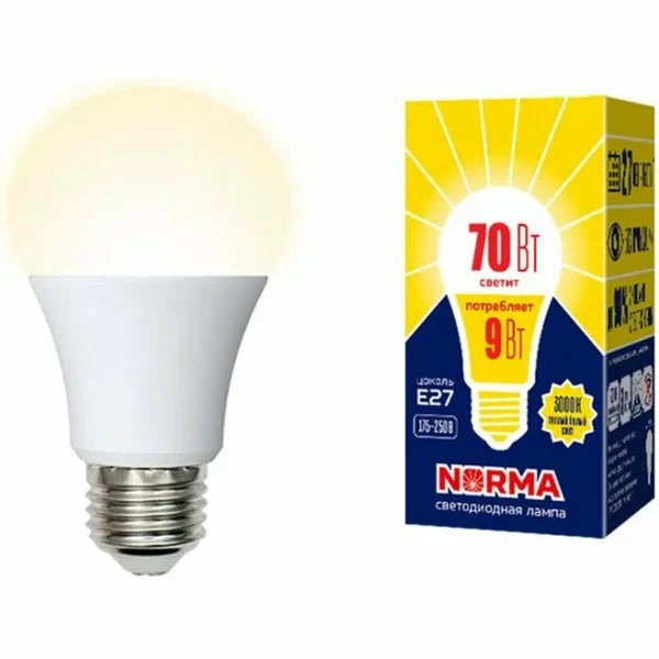 VOLPE лампа светодиодная A матовая теплый белый свет 3000K LED-A60-9W/3000K/E27/FR/NR