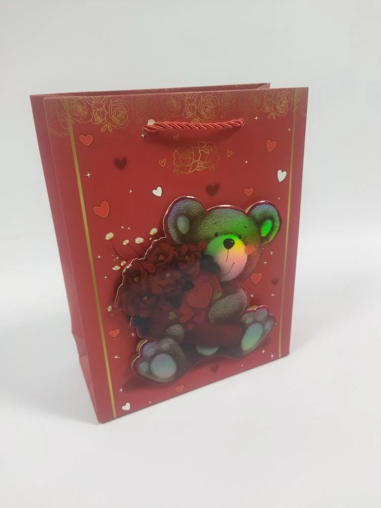 Пакет подарочный 18*23*8 Мишка с цветами EJ25337