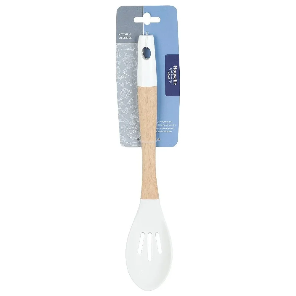 KITCHEN Ложка кулинарная с прорезями силикон цв.белый ED25212