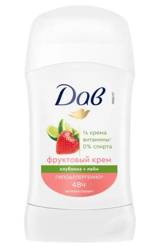 DOVE антиперспирант жен. фруктовый крем клубника лайм 40мл стик