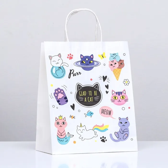 Пакет подарочный крафт коты 22*27*12см 9373276 (10)