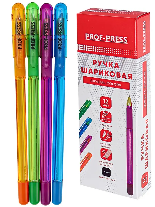 Ручка шариковая crystal colors синяя 0,07мм РШ-4744