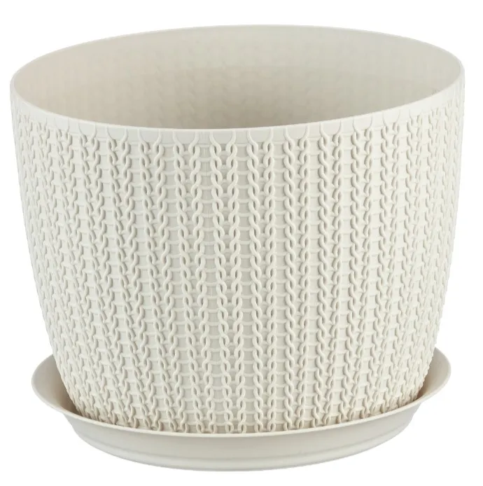 Кашпо вязание цв.белый ротанг с/п  1,9л М3120