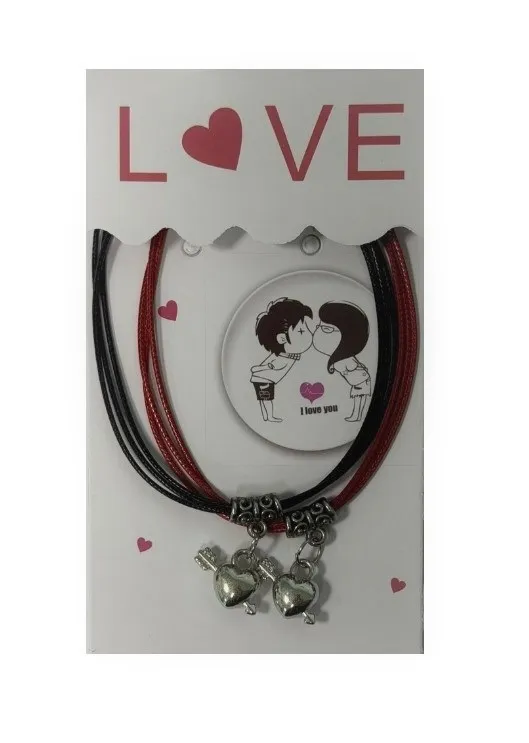 Браслеты парные с сердцами красное/чёрное