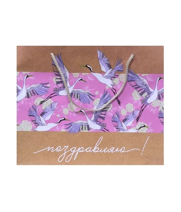 Пакет подарочный журавли 32*26*13см 88014