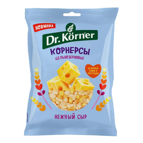 Чипсы-корнерсы Доктор Кёрнер цельнозерновые кукурузно-рисовые с сыром 50г; 28
