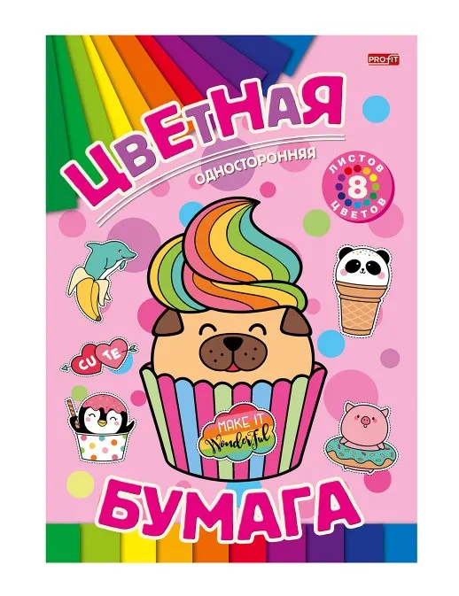 Бумага цветная 8л десерты и животные 08-9348