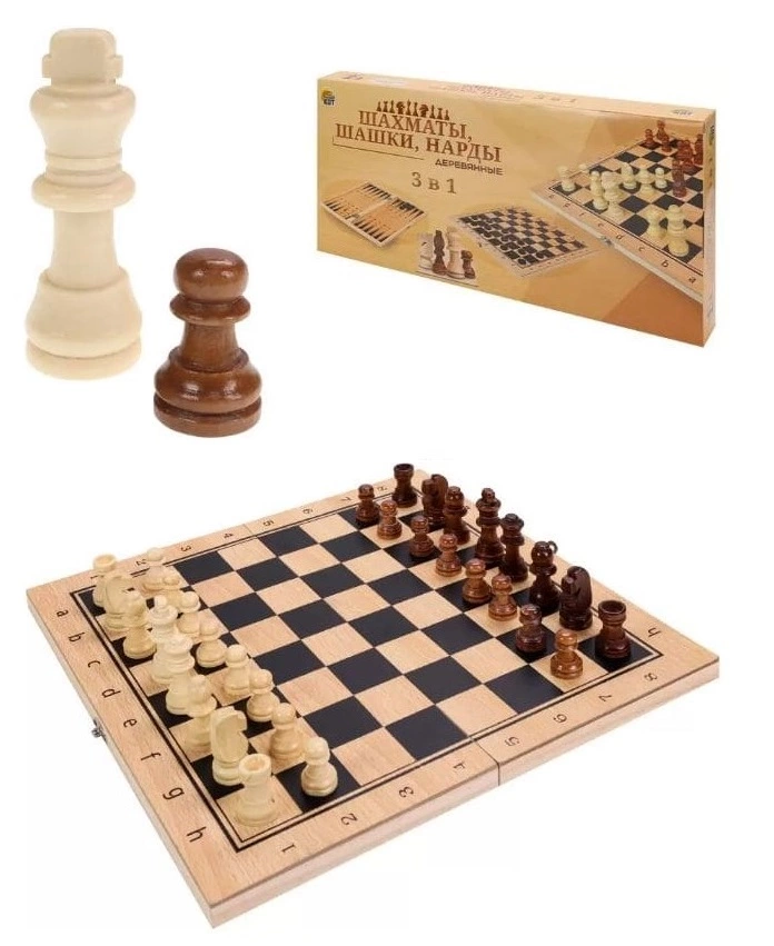 Игра настольная 3в1 дерево: шахматы, шашки, нарды ИН-9464