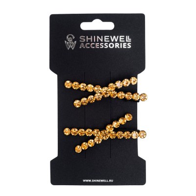 Shinewell Зажим для волос со стразами, золото, 2 шт