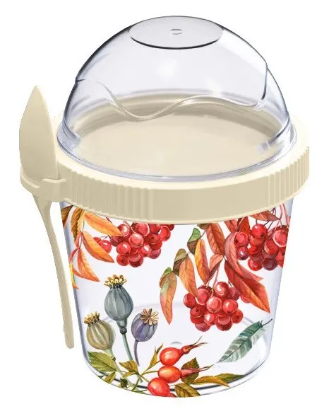 IDILAND контейнер д/завтрака с ложкой 0,45л декор светло-бежевый 222142025/01