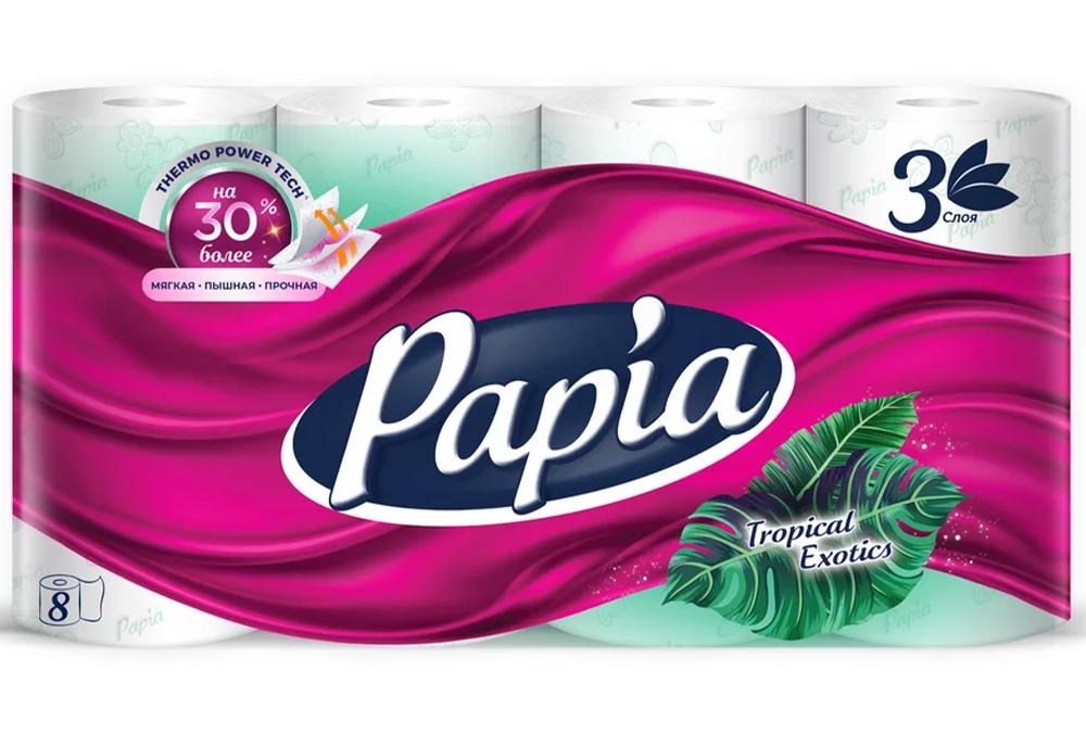PAPIA бумага туалетная тропическая экзотика 3сл.8 рулона