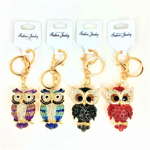 Брелок со стразами металл сова в ассорт.