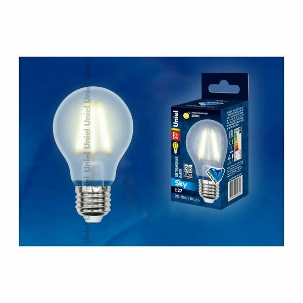 UNIEL лампа светодиодная sky груша LED-A60-8W/WW/E27/FR PLS02WH матовая_