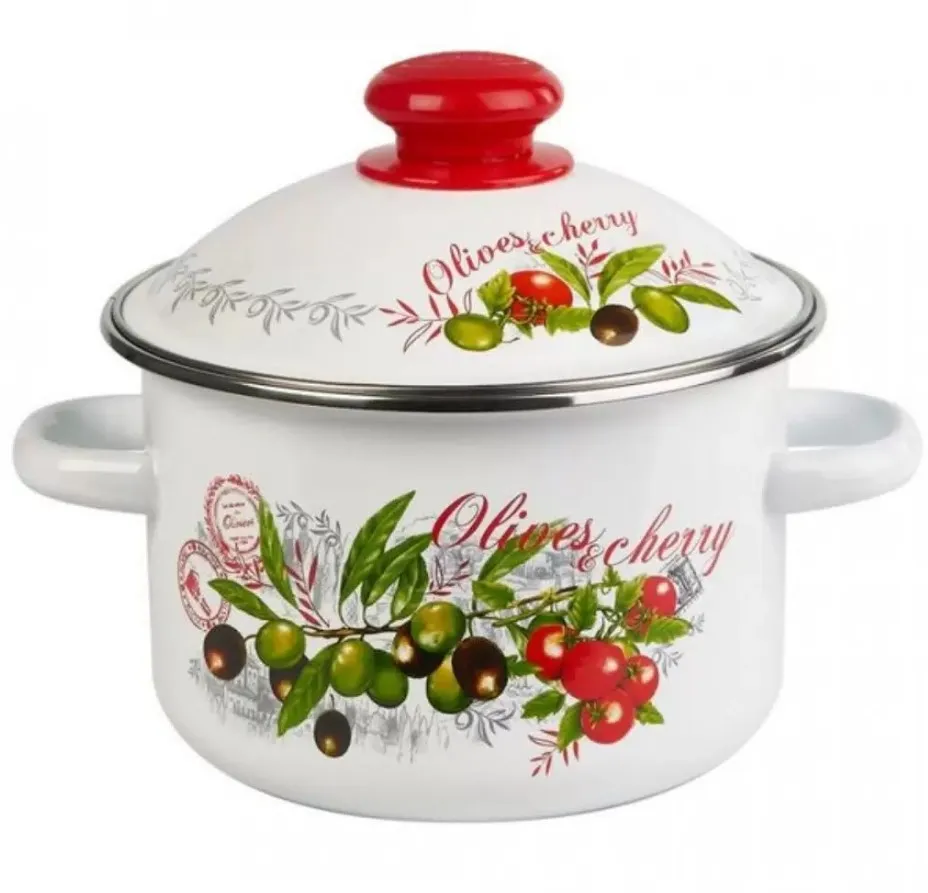 Кастрюля цилиндрическая белый оливки и черри 2л 3MD161M/8