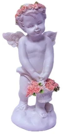 Фигурка полистоун ангел с корзинкой розовых роз 10*3,5*5см 1541453