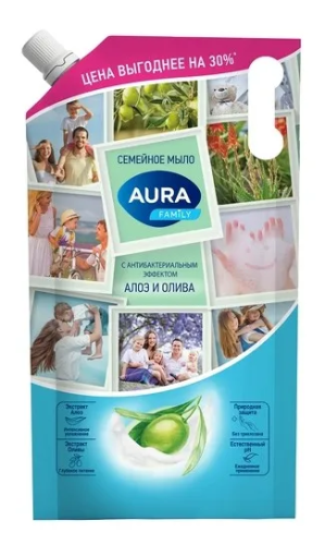 AURA FAMILY мыло жидкое с антибактериальный олива и сок алоэ дой-пак 1000мл