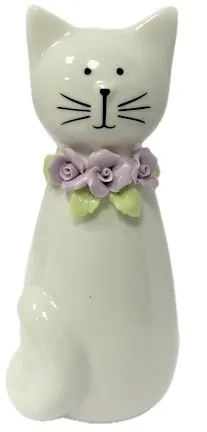 Сувенир котик белый сидящий с цветочным ошейником керамика 6,5*6,2*14,3см 10333703