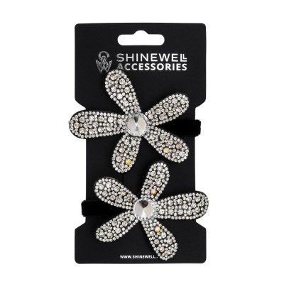 Shinewell Заколка-цветок со стразами, светлая, 2 шт