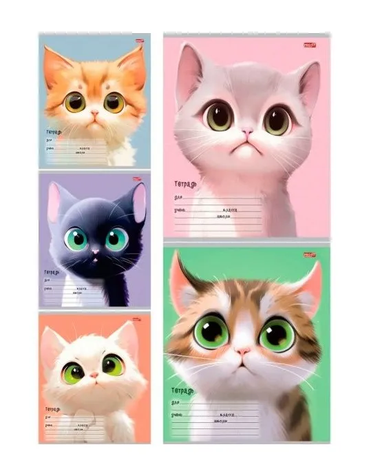 Тетрадь 12л линия мультяшный котик 12-5573