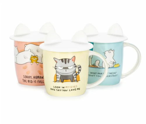 Кружка cats 380мл с силиконовой крышкой