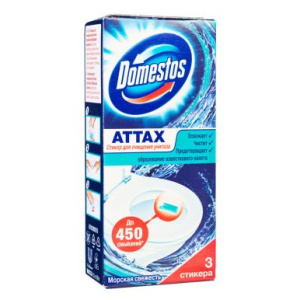 DOMESTOS стикер д/очищения унитаза attax морская свежесть 3шт