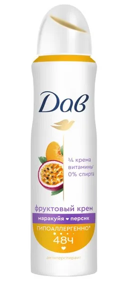 DOVE антиперспирант жен. фруктовый крем маракуйя персик 150мл спрей