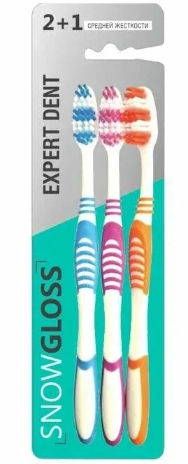 SNOW GLOSS набор зубных щеток 2+1 expert dent средней жесткости