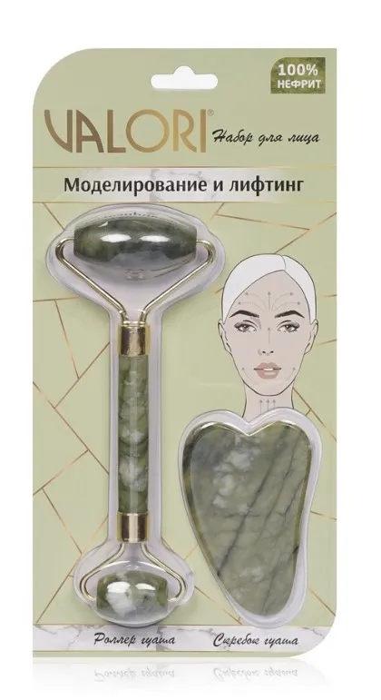 VALORI набор косметический роллер и скребок гуаша нефрит 3141040