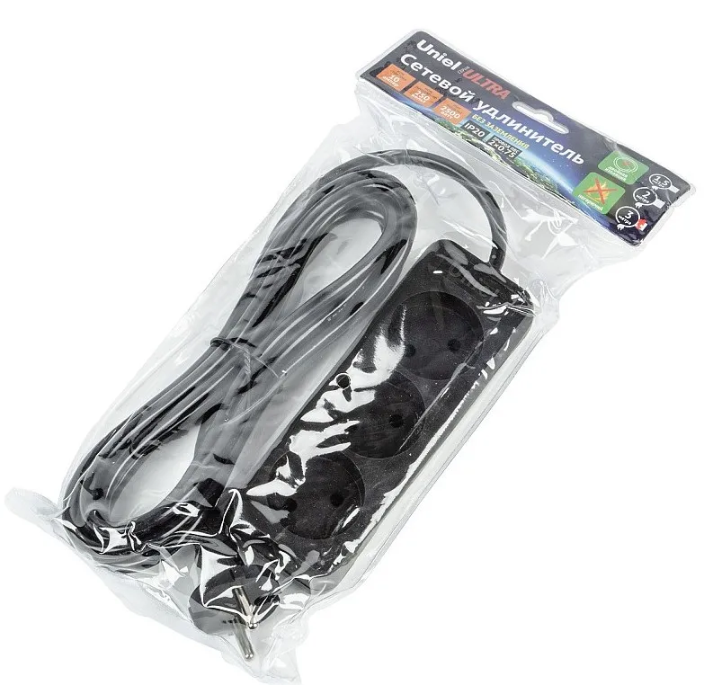 UNIEL удлинитель с заземлением 16А 3гн. 7м S-GCU3-7B BLACK