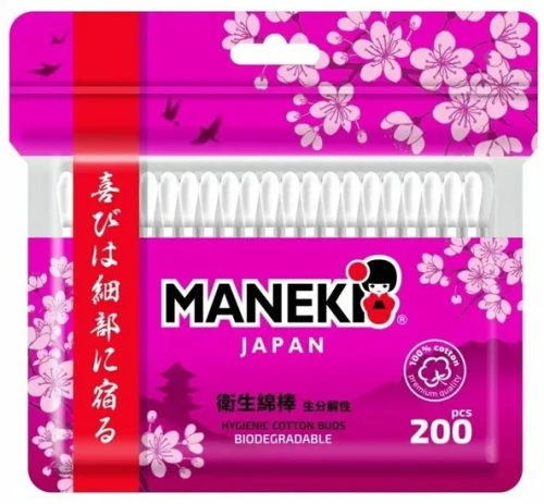 MANEKI палочки ватные с бумажным стиком п/э 200шт CB921H