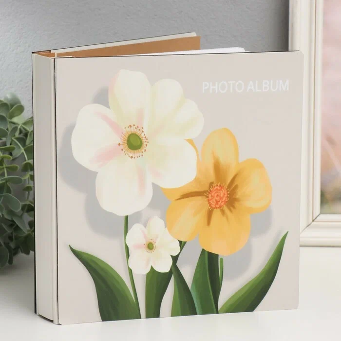 Фотоальбом 10*15 см на 100 фото крупные цветы с зелеными листьями 22*4*23см 9941485