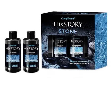 COMPLIMENT MEN набор подарочный his story stone №1431-2: шампунь д/волос 320мл, гель д/душа 320мл