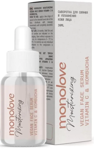 MONOLOVE сыворотка д/сияния и увлажнения кожи лица vegan vitamin c&kombucha 30мл
