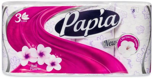 PAPIA бумага туалетная балийский цветок с рисунком 3сл. 8рулонов