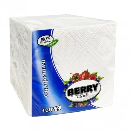 BERRY салфетки столовые белые 24*24см 100шт 800012