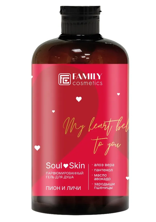 FAMILY COSMETICS Soul&Skin гель д/душа парфюмированный пион и личи 470мл