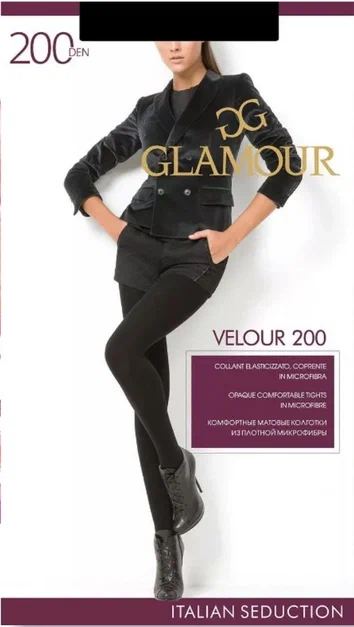 GLAMOUR колготки женские velour 200ден nero р.4
