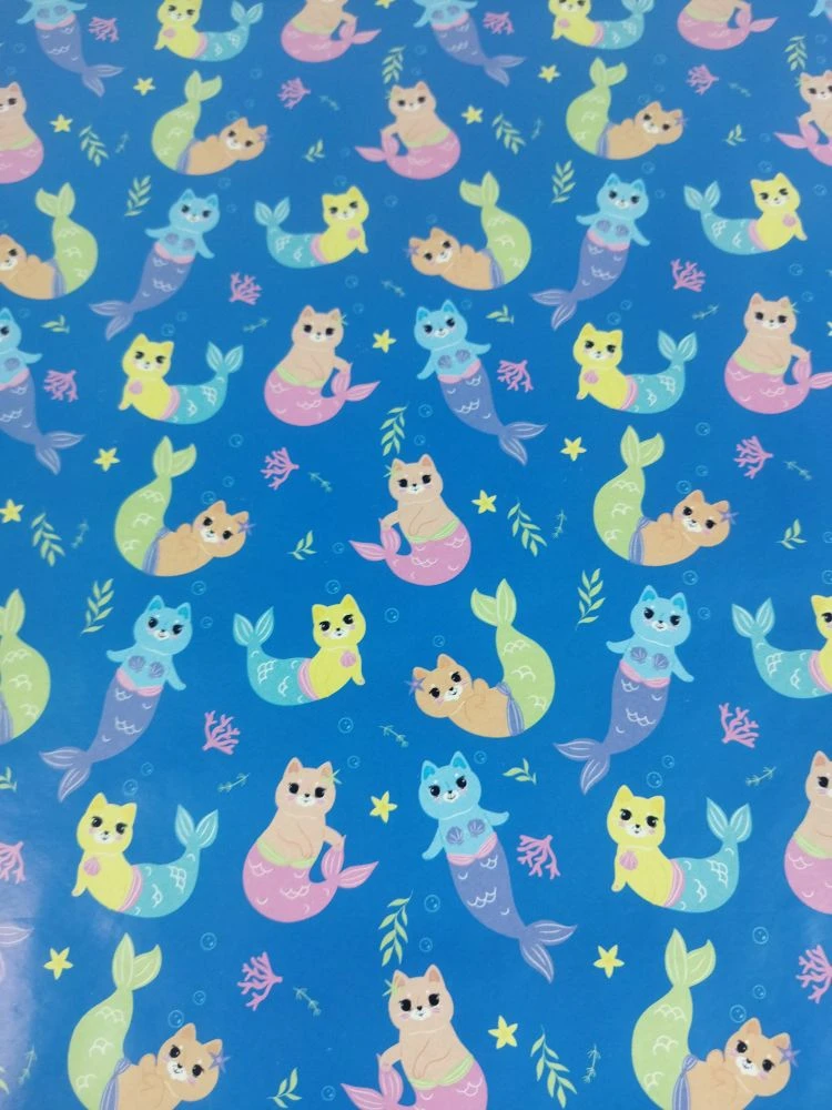 Бумага упаковочная 100*70см кошка-русалка 91605